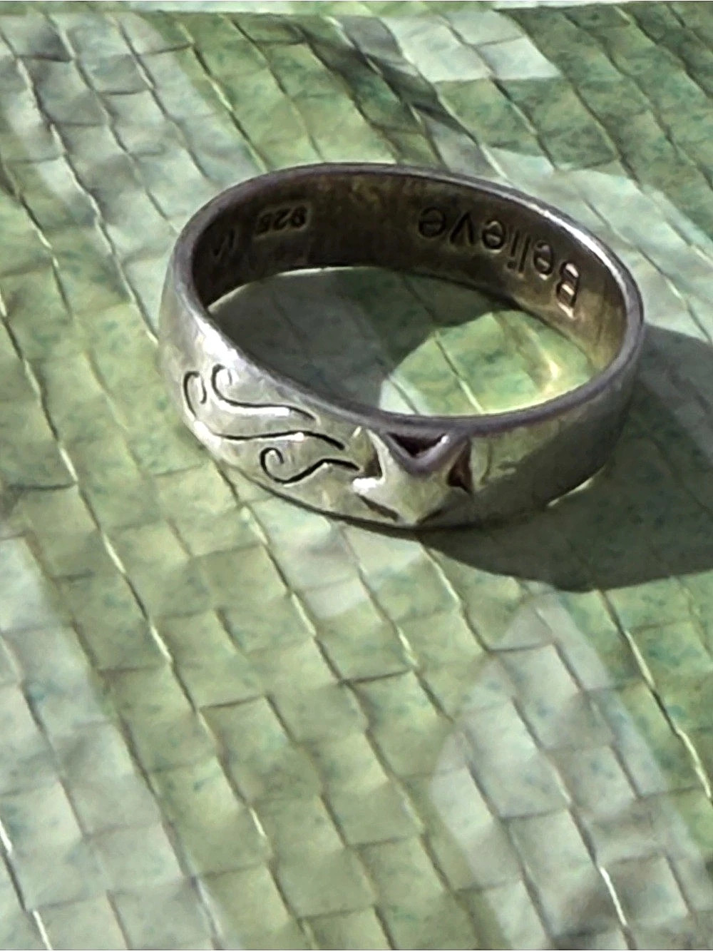 Vintage Believe Shooting Star Band Ring 925 Sterling Silver LA Size 7 #401
